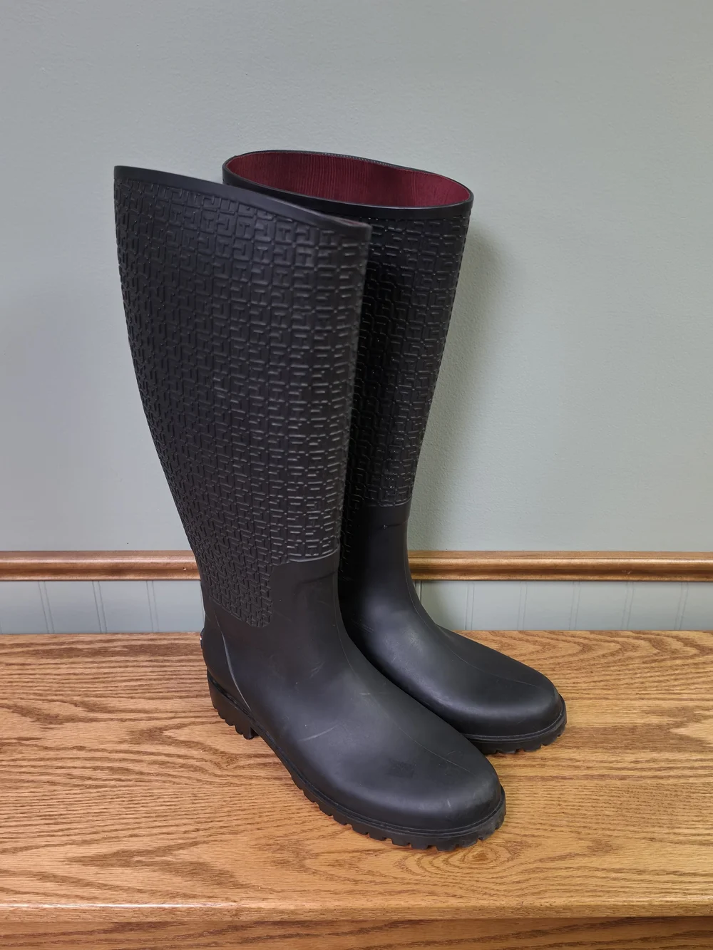 Tommy Hilfiger Black Logo Rain Boots - Women's Tall Waterproof Boots